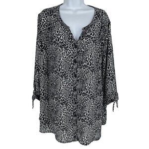 Catherines Womens Plus Leopard Print Long Sleeve Button Down Blouse 2X 22/24W